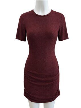 Sage + Fig Magenta Ruched Short Sleeve Bodycon Dress L Nylon Blend